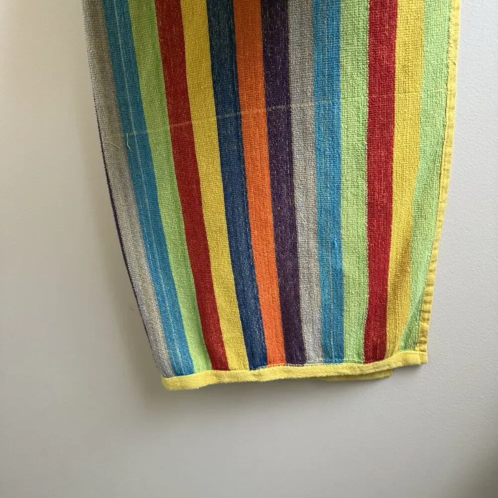 Vintage Beach Towel Rainbow Stripes Cotton Terry Cloth Retro Beach Pride